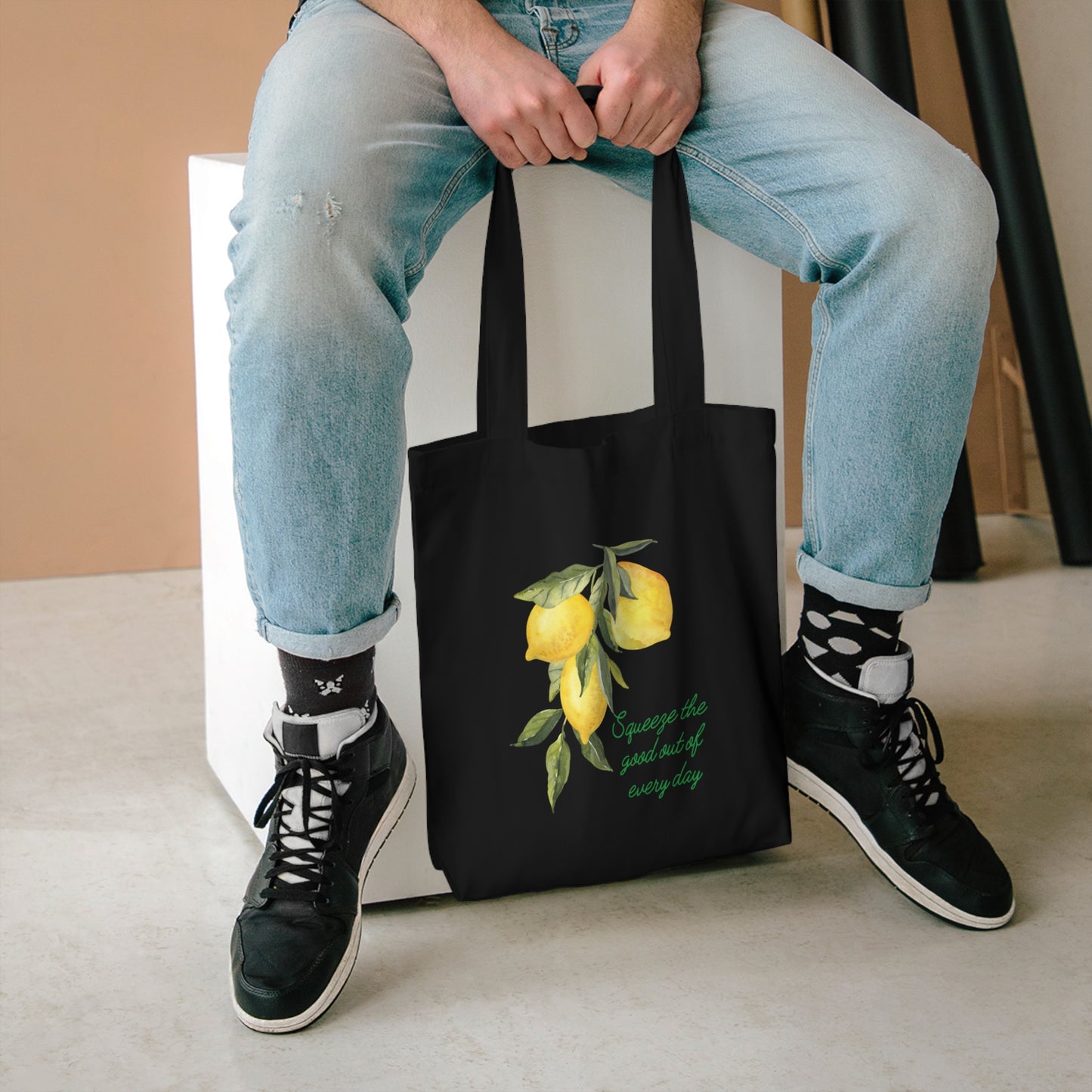Squeeze the Good Tote — Minimalist Lemon Art Bag