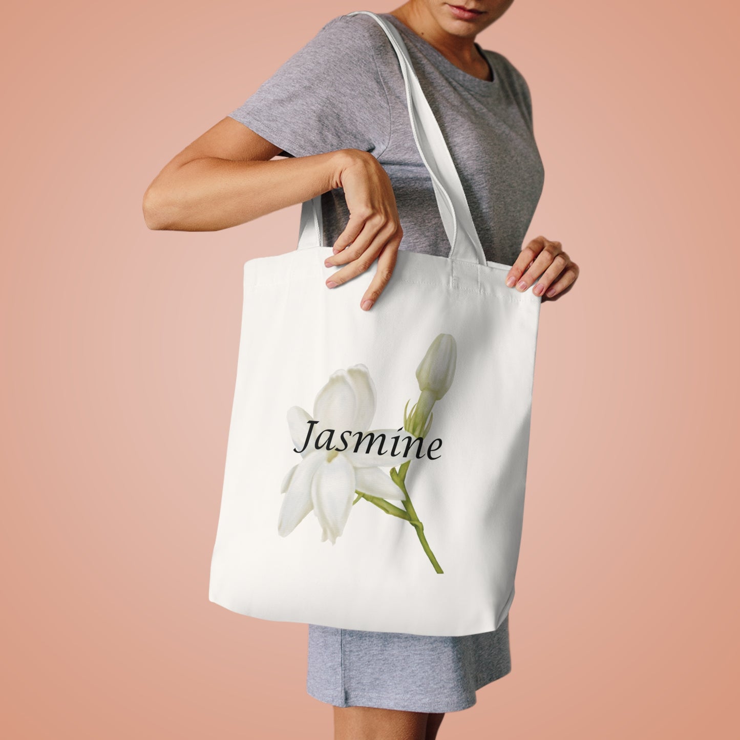 Personalized Cotton Tote Bag with Jasmine Flower Illustration