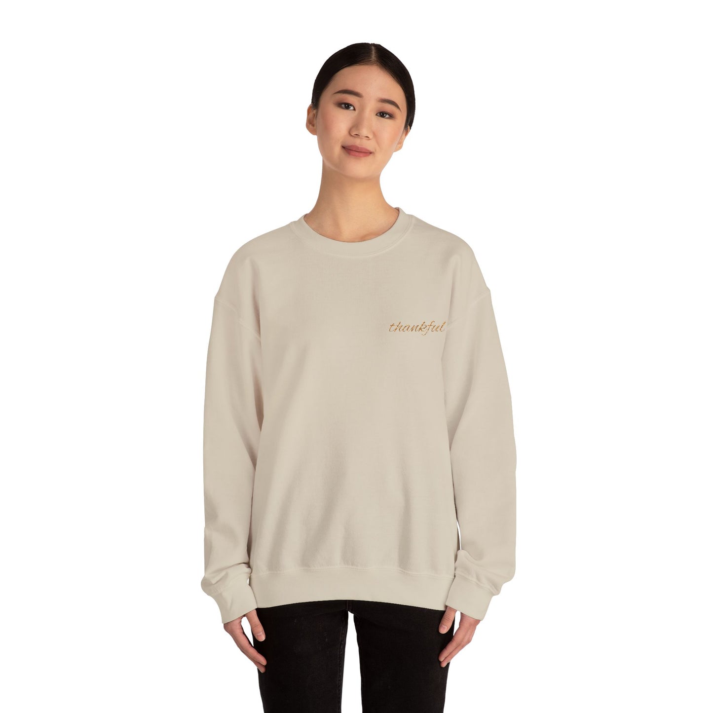 Embroidered Crewneck Sweatshirt - Thankful Autumn Gratitude Stitched Pullover