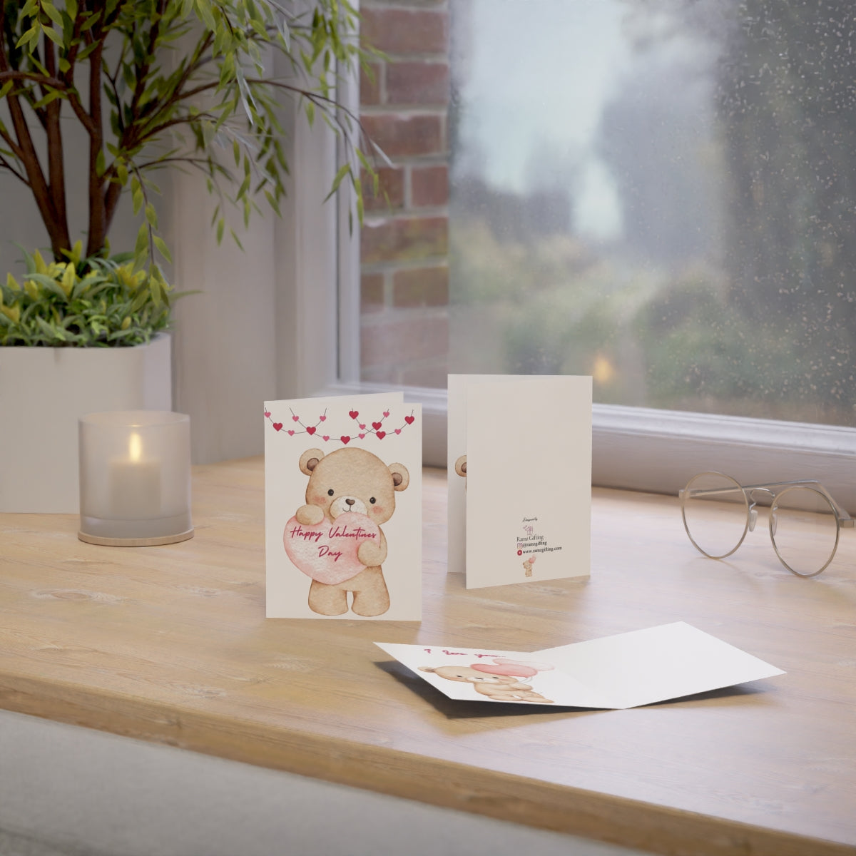 Valentine's Teddy Bear Greeting Card — 'Happy Valentine’s Day' Folded Card (Includes Envelope)