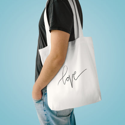Love (cursive) Tote Bag — Premium White Tote