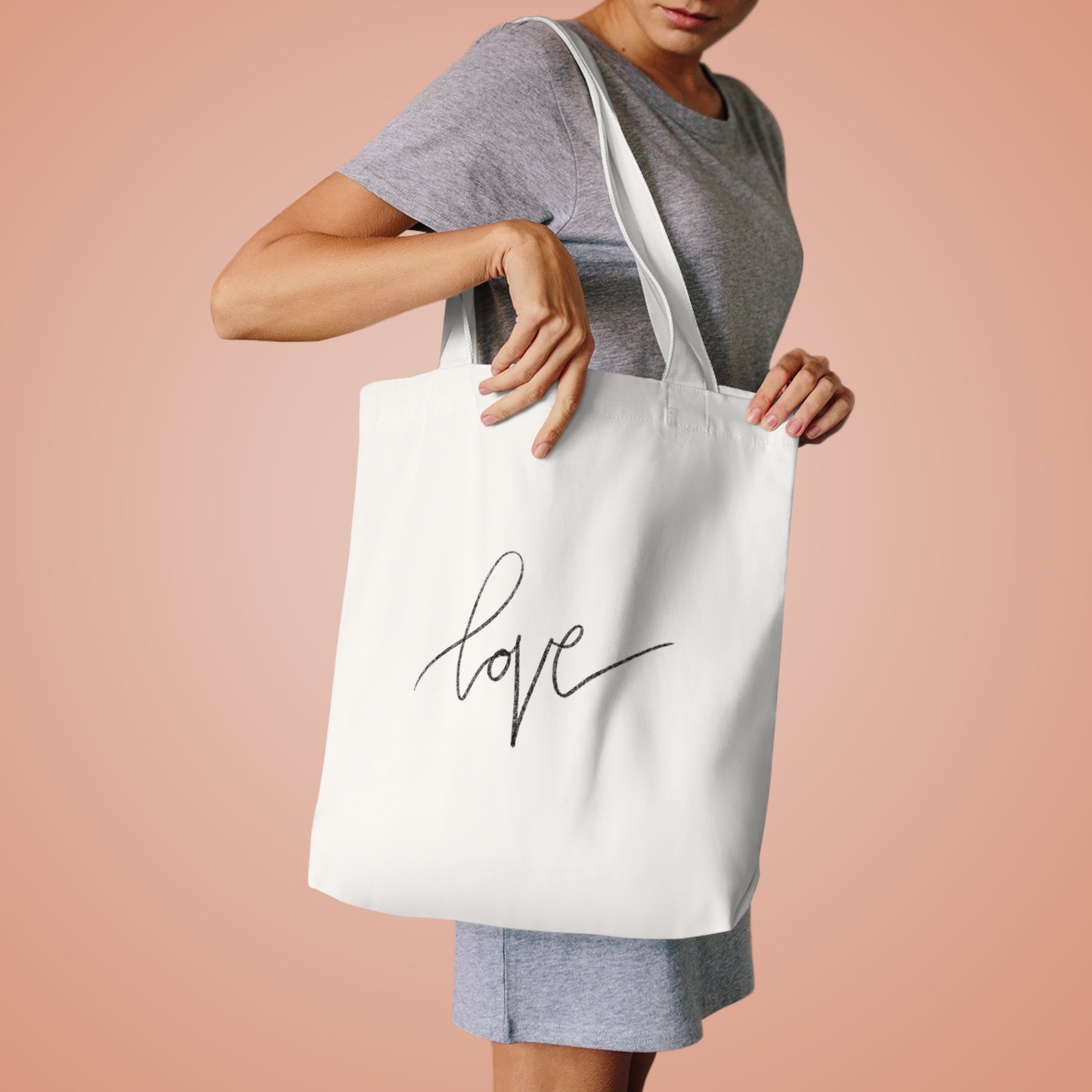 Love (cursive) Tote Bag — Premium White Tote