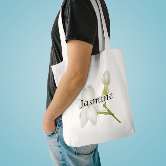 Personalized Cotton Tote Bag with Jasmine Flower Illustration