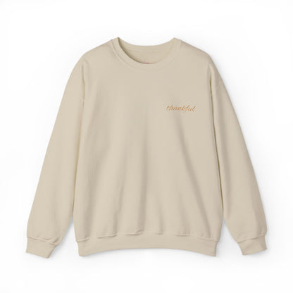 Embroidered Crewneck Sweatshirt - Thankful Autumn Gratitude Stitched Pullover