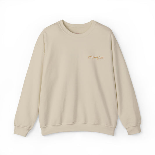 Embroidered Crewneck Sweatshirt - Thankful Autumn Gratitude Stitched Pullover